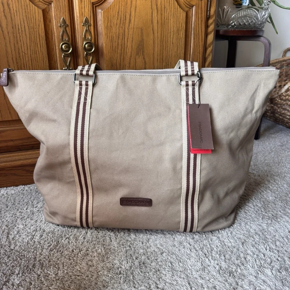 Baekgaard Tom Zipper Tote in Desert Tan Canvas with Italian Leather NWT